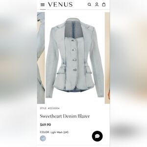 NWOT Venus Sweetheart Denim Blazer